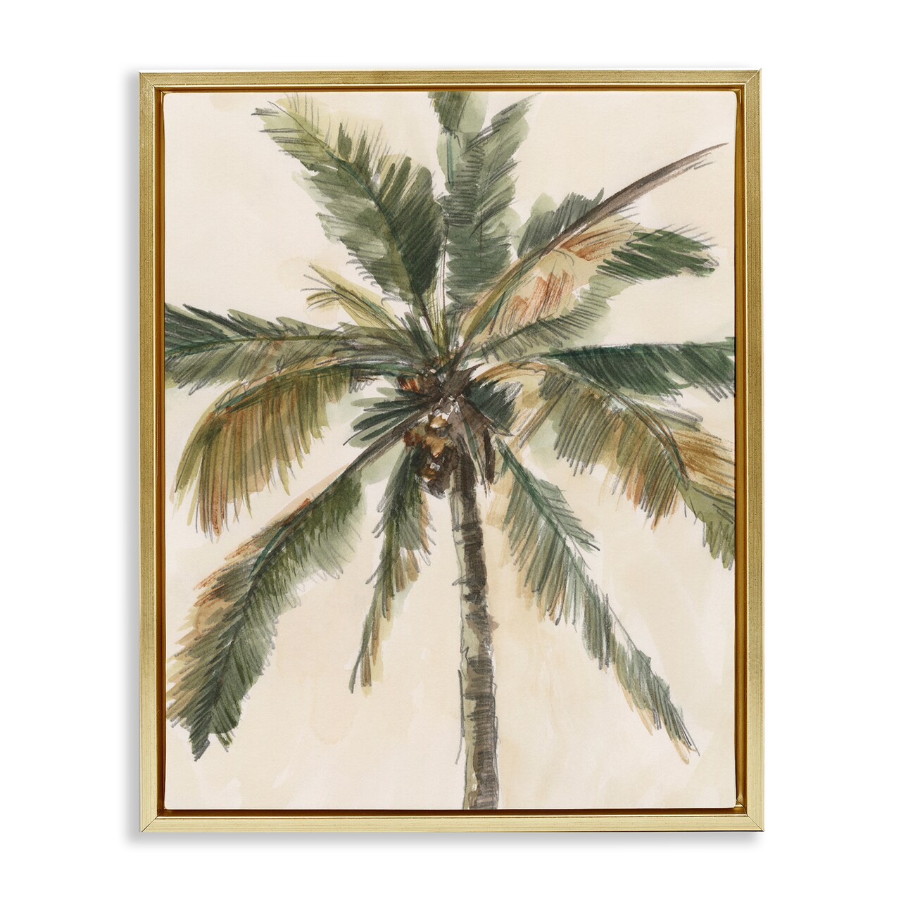 Stupell Industries Palm Tree on Beige Framed Floater Canvas Wall Art Design by Ethan Harper